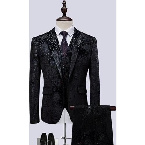 New velveteen embroidery Korean suit, trendy man, Korean supporter, performance dress, groom nightclub suit, large size