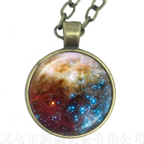 Galaxy Nebula 25mm Glass Cabochon Necklace Fashion Accessories For Good Friends Sweater chain Jewelry Wholesale