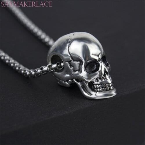 Punk Three-dimensional Skull Pendant Necklace Men Hip Hop Rock Stainless Steel Personality Long Mens Necklace Halloween Jewelry