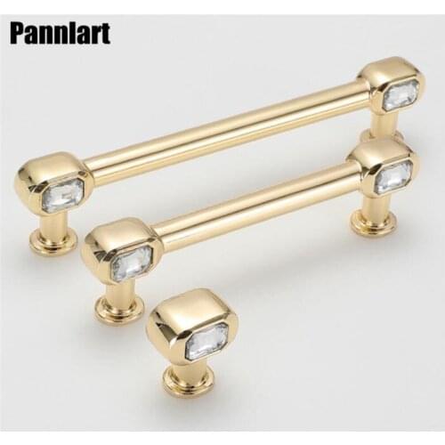 Pannlart 1 Pc Gold Crystal Cabinet Handles Zinc Alloy Drawer Diamond Cabinet Pull Handles for Furniture Crystal Drawer Knobs