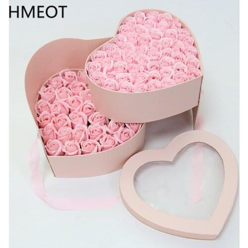 Valentines Day Gift Rose Soap Flowers With Creative Double Rotating Gift Box Birthday /Wedding /Mothers Day Gifts Dropshipping