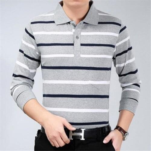 Stripe V-neck Long Sleeve Polo Shirts Men 2019 New Autumn Fashion Male Contrast Color Vertical Chemise Homme Mens Clothing