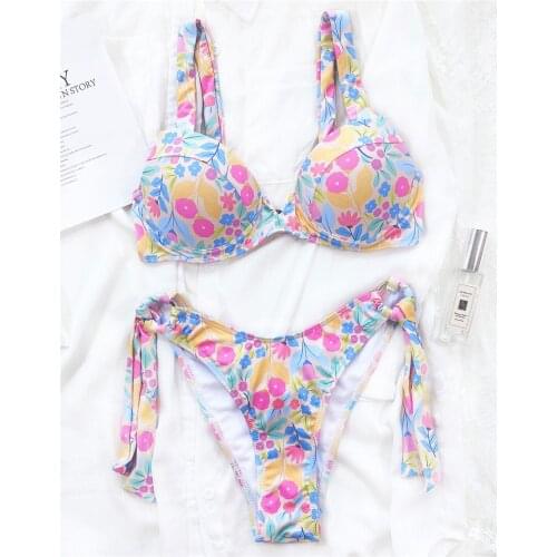 Sexy Flower Printed Underwire Bra Cup Bikini Women Swimwear Female Swimsuit Two-pieces Bikini set Bather Bathing Suit Swim K3190