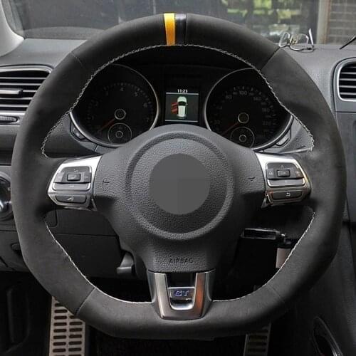 Car Steering Wheel Cover DIY Hand-stitched Soft Black Suede For Volkswagen Golf 6 GTI MK6 / Polo GTI / Scirocco R Passat CC