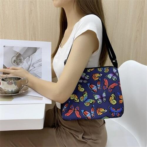 2021 New Women Handbag Butterfly Pattern Shoulder Tote Bags Girls Canvas Messenger Bag Small Clutch Female Underarm Shopping Bag