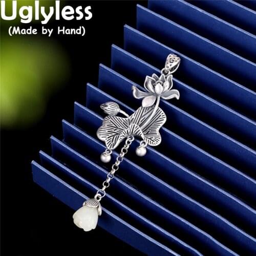 Uglyless Asymmetric Goldfish Jewelry Sets for Women 925 Thai Silver Lotus Leaf Pendants Earrings Agate Jade Necklaces NO Chains