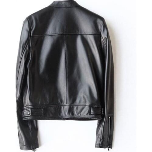 New Women Autumn Sheepskin Genuine Leather Jackets Women Fashion Black Short Motorcycle Coat Biker Outwear LX1945
