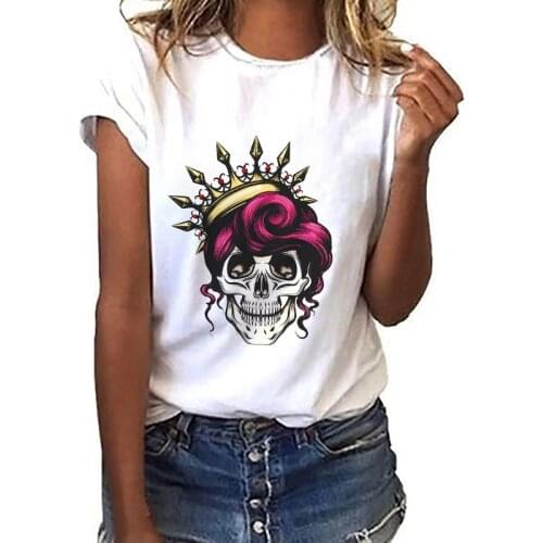 Women Harajuku Cartoon Pattern Womens Tops Funny Aesthetic Summer New Female O Neck T-shirt Loose Casual Short Sleeve White Tees