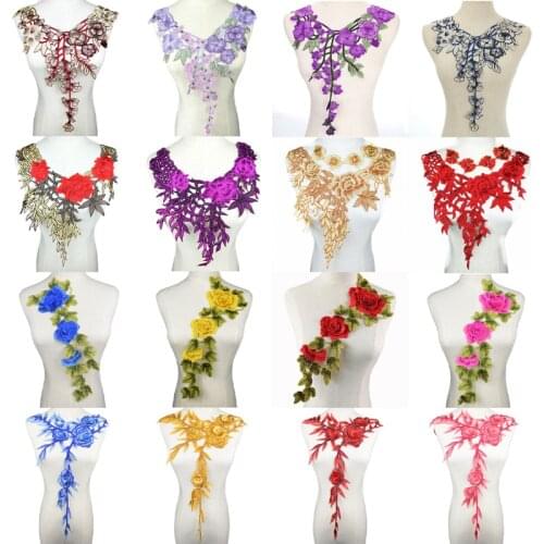 1Pc Flower Venise Lace Neckline Collar fabric Dress Applique Motif Blouse Sewing Trims DIY Custome Decoration Accessories