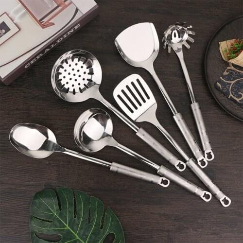 1PC Silver Fried Shovel Kitchenware Utensils Cooking tools Stainless Steel Soup Spoon Colanda Whitefly Spatula Ladle Spatula