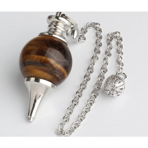 100-Unique 1 Pcs Silver Plated Tiger Eye Stone Metal Ball Chain Dowsing Pendant Healing Chakra Pendulum Gift