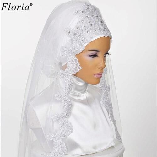 2 Designs White/Ivory Wedding Veils Muslim Lace Wedding Accessories Crystals Long Bridal Veils Voile Mariage