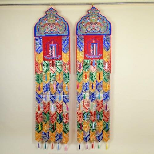 200cm long 2PCS Wholesale Buddhist supply Buddhism family Temple auspicious Kalachakra Wall hang Sutra banner Prayer flag FO PAN