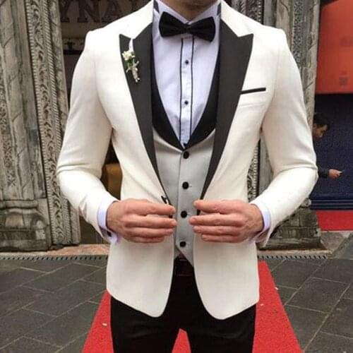 2020 Tailor Made Fashion Elegant Style White Slim Fit Men Suits Groom Tuxedo For Wedding Dinner Party 3 Prc (Jacket+Vest+Pants)