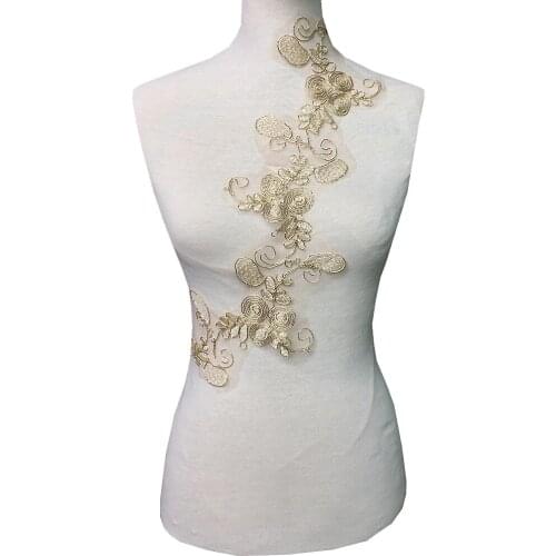 6pc Gold Cord Embroidery Patch Baroque Mesh Lace Applique Parches Bordados Ropa Sew On Embroidered Patches For Clothing AC1448