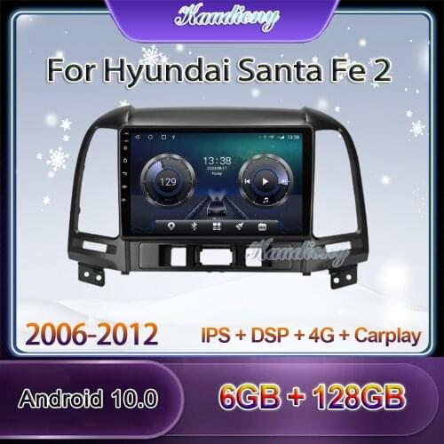 Kaudiony 9" Android 10.0 Car Radio For Hyundai Santa Fe 2 Car DVD Multimedia Player Auto GPS Navigation Stereo 4G DSP 2006-2012