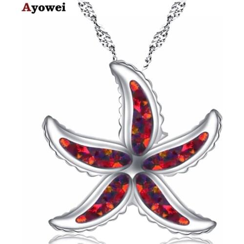 Ayowei Hot sell Christmas gifts starfish Orange fire opal for lady 925 silver stamped Necklace Pendant Fashion Jewelry OP777A