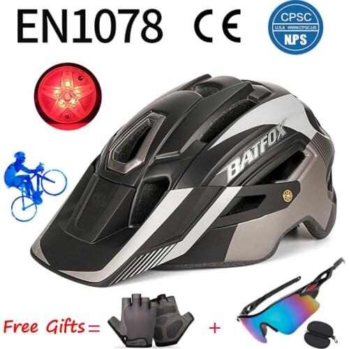 BATFOX Men Cycling Helmet With Sunglasses Capacete Ciclismo Breathable Mountain Bike Safety Cap Ultra-light Riding Helmets