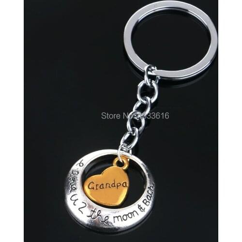 Trendy Love Heart Charms Keyring Grandpa Keychain Gifts Love U 2 The Moon&Back Family Grandad Key Chain Jewelry Fathers Day Gift