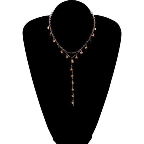 Crystal Beads Clavicle Chain Alloy Stars Bamboo Chains Necklaces for Women 2021 Fashion Jewelry Gold Silver Color Short Necklace