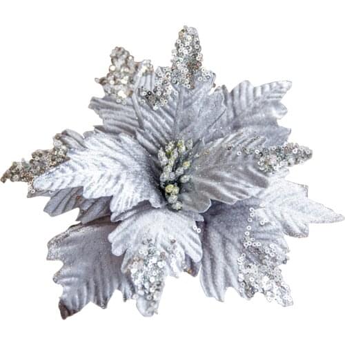 Artificial Flowers for Christmas Decor Glitter Poinsettia Fake Flowers DIY Home Xmas New Year Decoration Flower Wedding