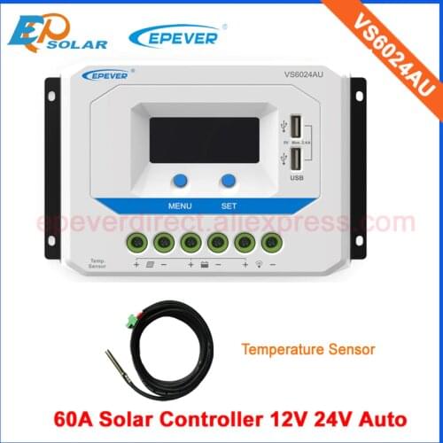 Solar power panel charger controller for 12v 24v auto type PWM 60A VS6024AU with temperature sensor