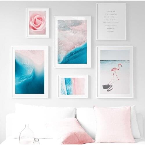 Sea Beach Rose Flower Flamingo Landscape Nordic Posters And Prints Wall Art Canvas Painting Wall Pictures For Living Room Decor