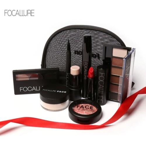 FOCALLURE Makeup Set Eyeshadow Palette Eyeliner Matte Lipstick Highlighter With pincel maquiagem Bag Make Up Cosmetics Kit 8pcs