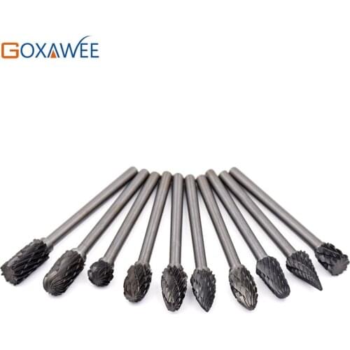 GOXAWEE 10pcs Tungsten Carbide Rotary Burrs Set Dremel Accessories for Rotary Tools Milling Cutter Engraving Bits 6X3mm
