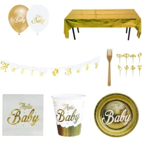 Hello Baby gold Leaf Baby Shower Decoration Set 16 Personality Party Supplies