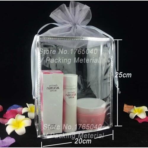 Wholesale size:14*22*8cm.golden and silver clear pvc cosmetic bag,,packing bag gift bag.200piece\lot Free shipping