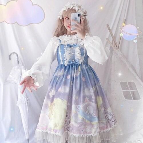 Lolita Dress Sweet Cute Japanese Kawaii Girls Princess Maid Vintage Gothic Printed Patterns Lace Pink Summer Skirt