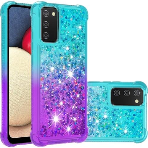 Shockproof Gradient Glitter Liquid Case For Samsung Galaxy A02S A 02S Coque Dynamic Quicksand Cover