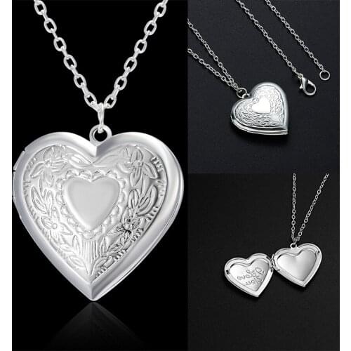 1pc Carved Flower Photo Frame Geometric Heart Pendant Necklaces Can Open Charms Locket Necklace Women Memory Jewelry