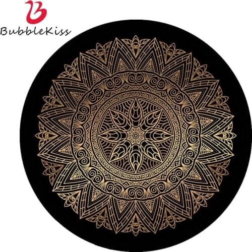 Bubble Kiss Round Light Luxury Carpets For Living Room Black Gold Printing Rug Bedroom Decoration Soft Non-Slip Coffee Table Mat