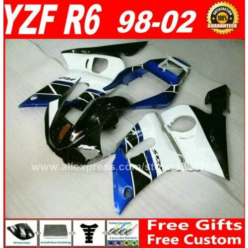 Blue white ABS Fairing for YAMAHA YZF R6 98 99 00 01 02 plastic parts fairings kits 1998 1999 2000 2001 2002