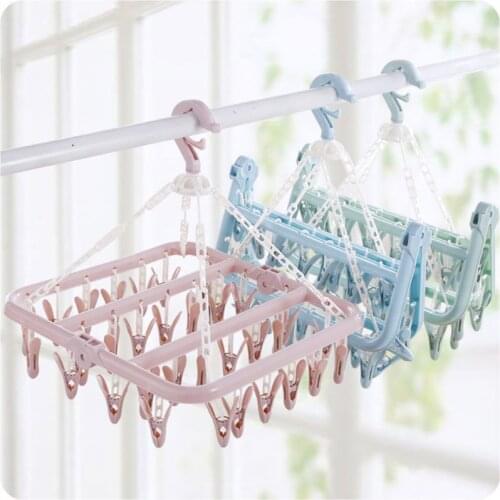 Foldable 32 Peg Windproof Clothes Hanger Dryer Washing Line Airer Clothes Underwear Socks Pants Hanger Household Storage