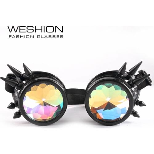Steampunk Goggles Sunglasses Men Women Kaleidoscope Oculos Round Catwalk Glasse Party Black Retro Gothic Shades 2018 Sun Glasses