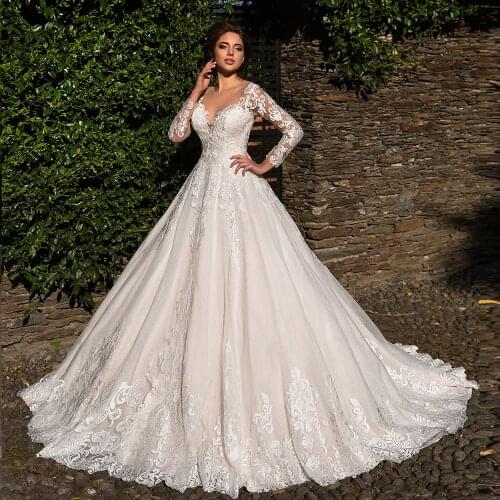 2020 New Special Wedding Dress With Petticoat Bruidsjurken All Over Appliques Long Sleeve Princess Bridal Gowns Vestidos Novia