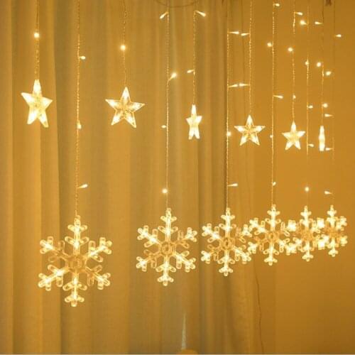 Star Snowflake LED Light Christmas Garland Led Curtain Lamp Merry Christmas Decoration for Home 2020 Xmas Ornaments Noel Navidad