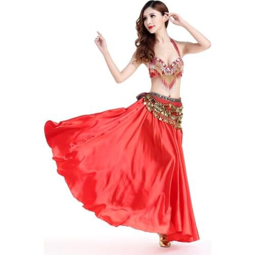 Belly Dance Satin Skirt Shining Full Circle Long Maxi Dress Flamenco Cha Cha Dress