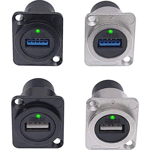 USB connector with LED light USB 2.0 USB 3.0 D type female to female connector panel mounting USB socket