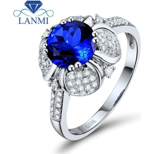 Gorgeous Jewelry Round 7mm Natural Tanzanite In Solid 18Kt White Gold Fantastic Engagement Ring WU257