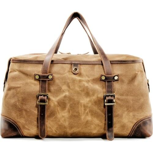 Waxed canvas luggage tote bag retro crossbody bag mens large capacity travel bag waterproof