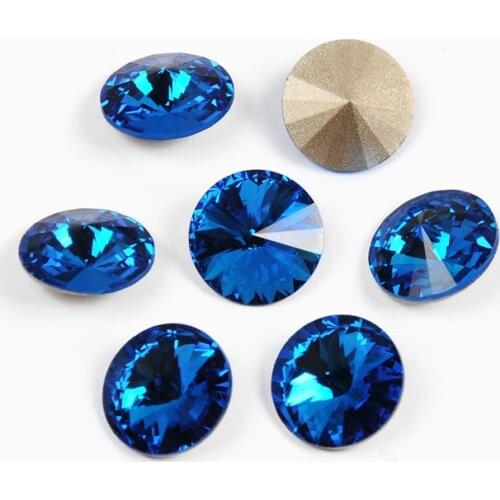 YANRUO 1122 All Sizes Capri Blue Rivoli Sew On Rhinestones Crystal Strass Point Back Fancy Stones For Clothes Decoration