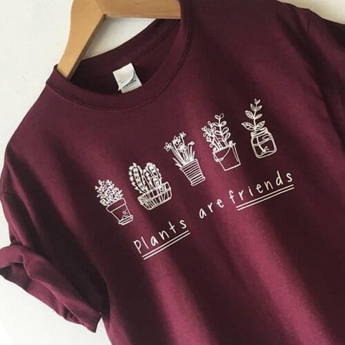 Women T-shirt Plants Are Friends T Shirts Women Pink Vintage Letter Printed Tshirt Women Shirts Plus Size Tees