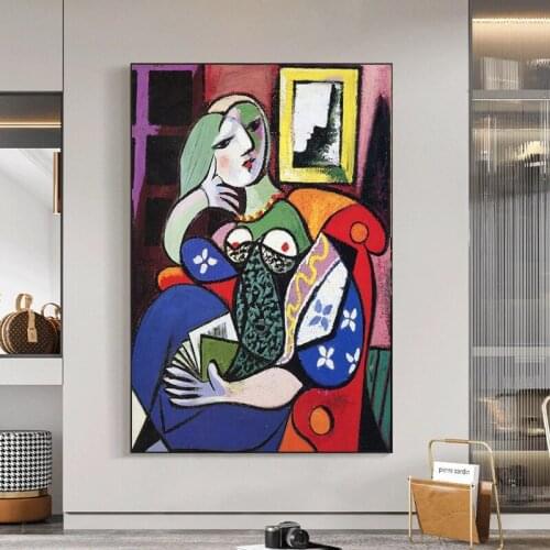 Woman reading Book By Picasso Canvas Painting Surrealism Art Posters and Prints Cuadros Wall Art Picture Living Room Home Decor