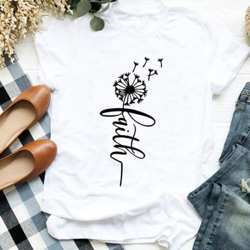 Women Lady Faith Letter Plant Cute Fashion 90s Clothing Print Womens Clothes Shirt T Tee for Tshirt Female Top Graphic T-shirt
