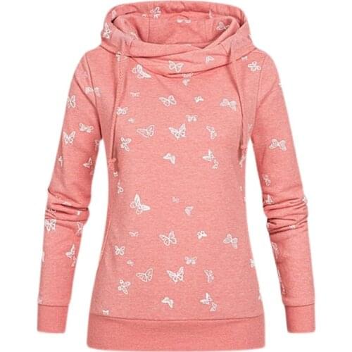 Pink Hoodies Women Butterfly Print Aesthetic Oversized Hoodie Harajuku Sweatshirts Drawstring Long Sleeve Spring Autumn Clothes