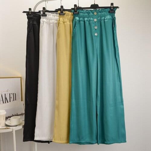 2020 Autumn New Women High Waist Wide Leg Pants Solid Button Loose Casual Trousers Pants